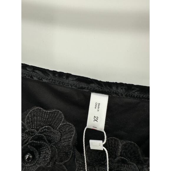 Rosegal Top 2X Black Velour Floral‎ Tie Whimsigoth Renaissance Witch Cosplay - Picture 6 of 8